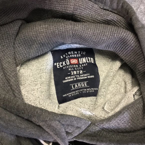 Vintage Ecko Unlimited Hoodie Mens L Gray Sweatshirt Embroider Logo Pullover Y2K - Picture 4 of 11
